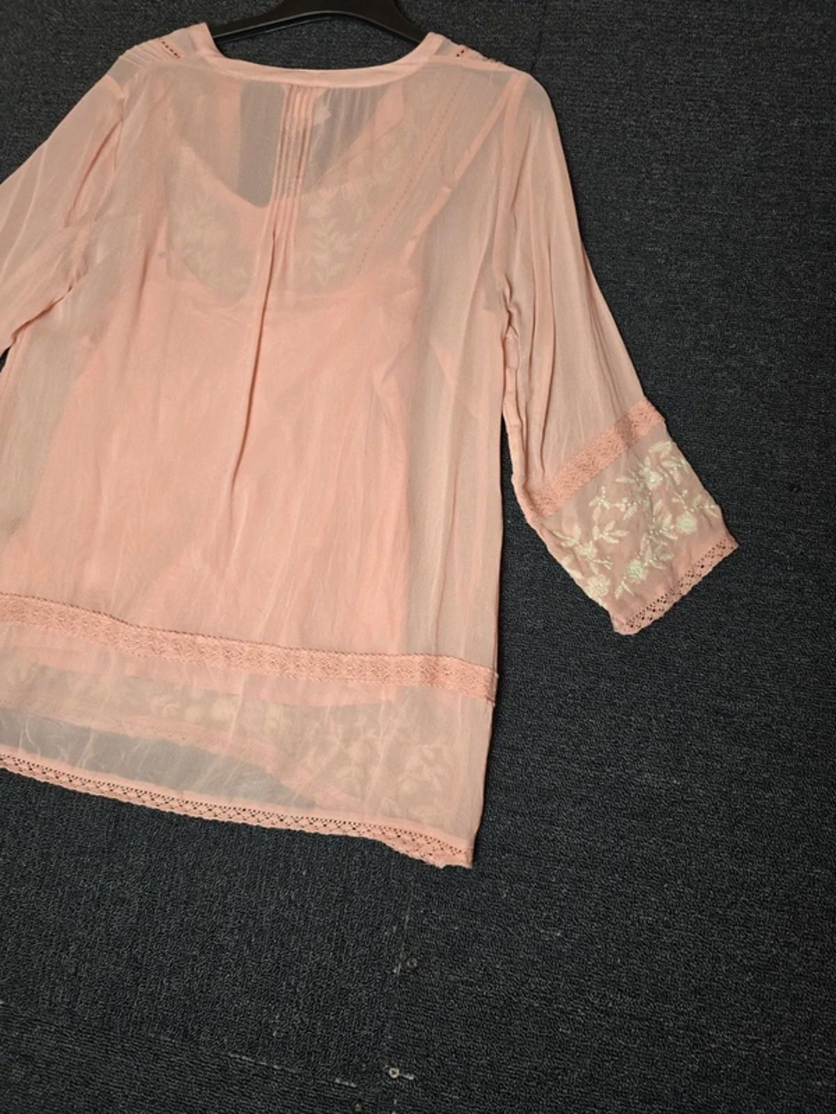 Monsoon pink & white blouse embroidered size 12 nwt