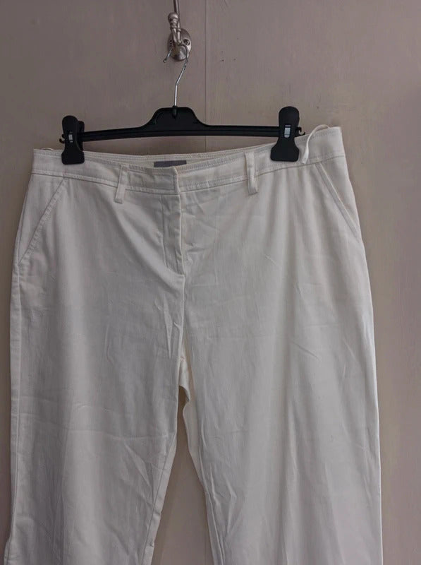 Per Una White High-Waist Cropped Trousers Cuffed Hems Size 14