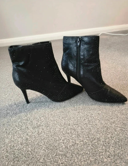 Dune 837olitta Black Embellished Pointed Toe Stiletto Ankle Boots Size 6