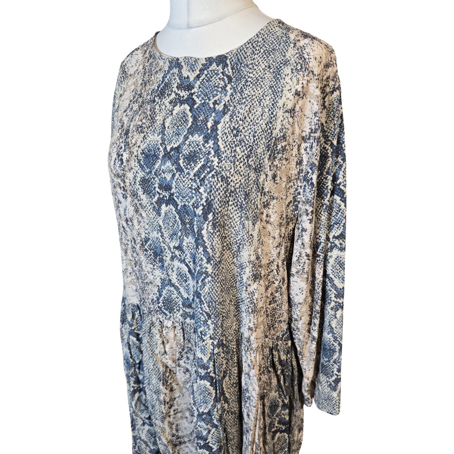 Next Beige & Blue Snakeskin Print Midi/Maxi Dress – Size 16 – 100% Viscose