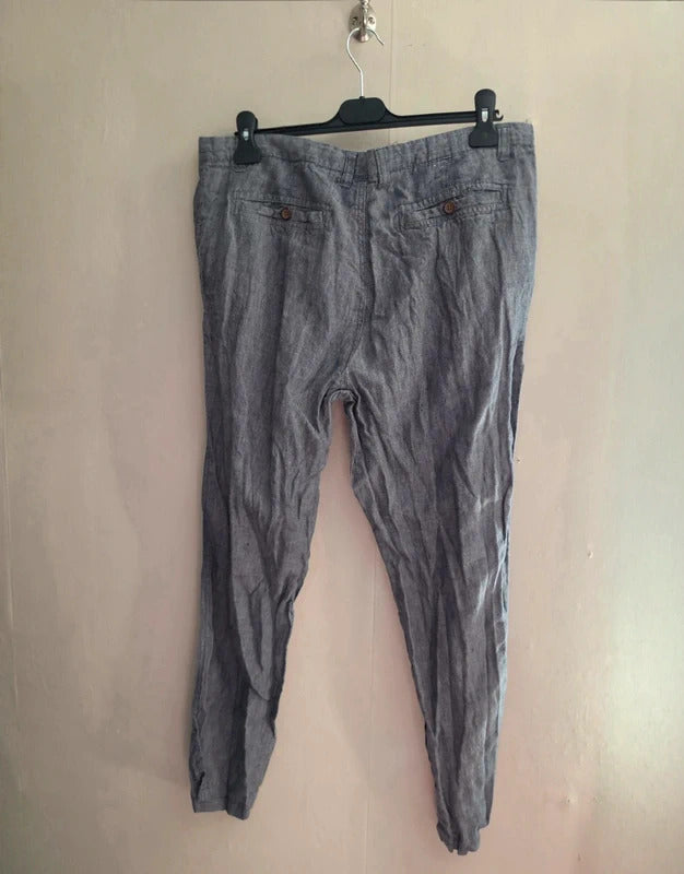 Primark Men’s Grey 100% Linen Slim Fit Chino Trousers W36 L30