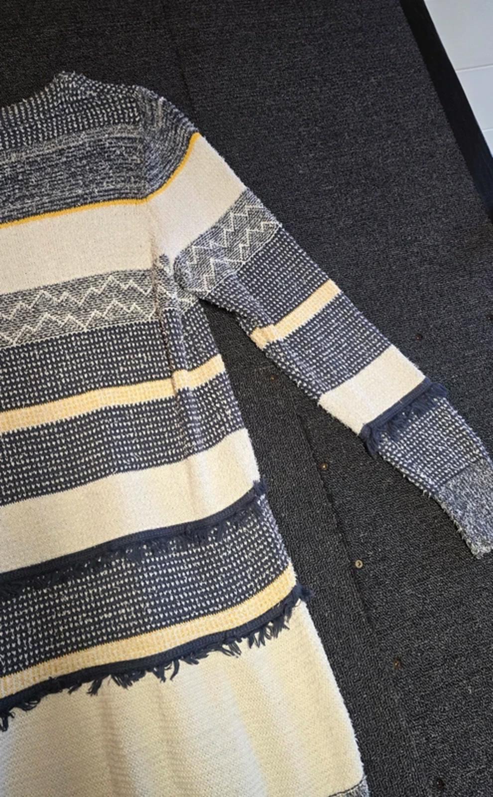 White Stuff Jumper Dress Navy & Cream Size 12 Textured Knit Longline