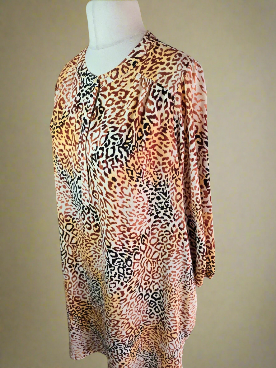 Et Vous brown & beige animal print long sleeved tunic dress size 18