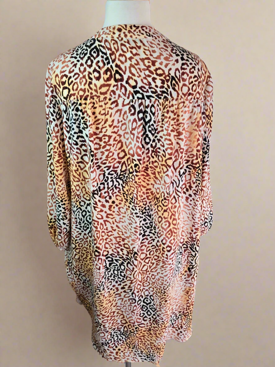 Et Vous brown & beige animal print long sleeved tunic dress size 18