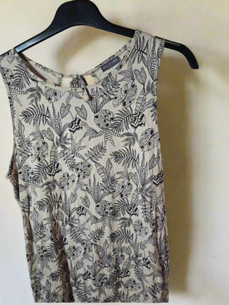 Beloved cream & black patterned vest top size L 12/14