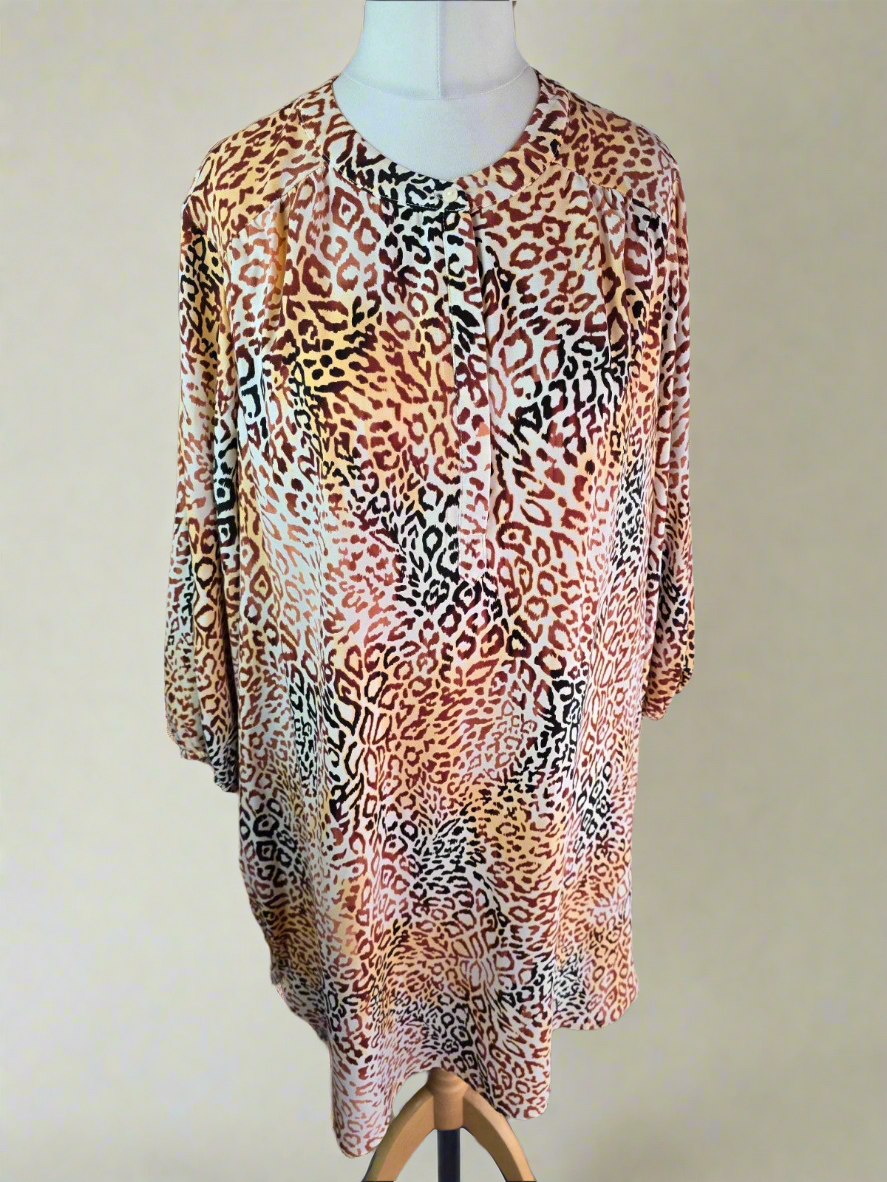 Et Vous brown & beige animal print long sleeved tunic dress size 18