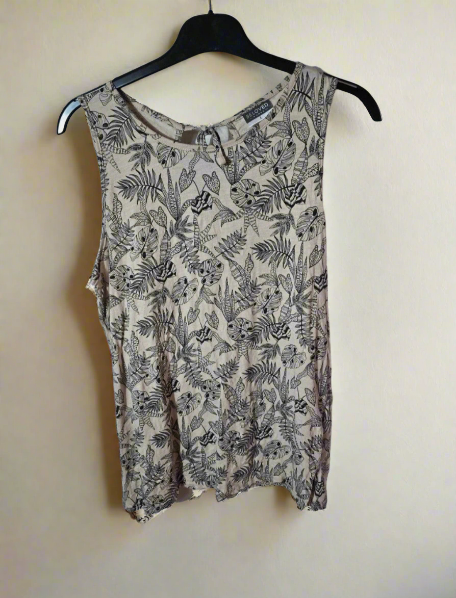 Beloved cream & black patterned vest top size L 12/14