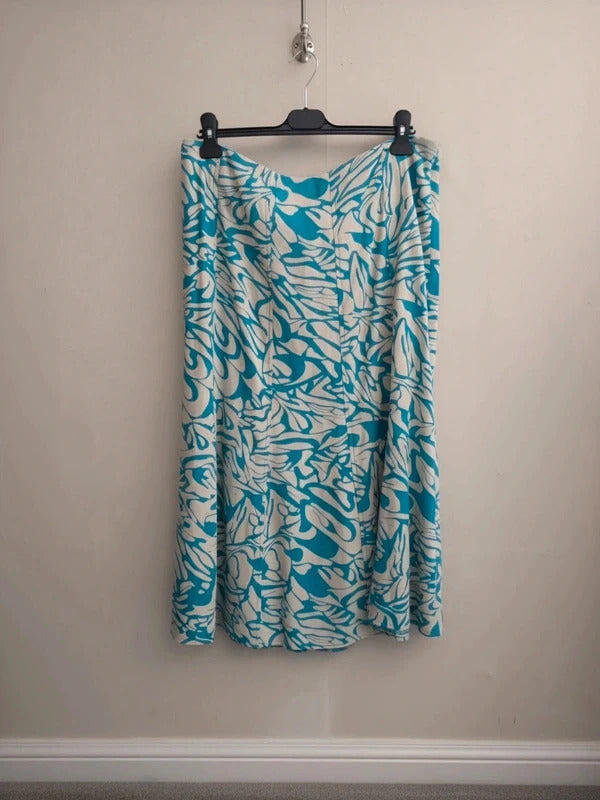 Edinburgh Woollen Mill Turquoise & Cream Floral Flared Midi Dress Size 18