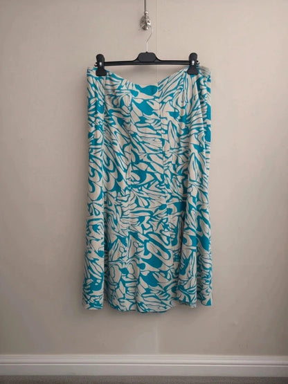 Edinburgh Woollen Mill Turquoise & Cream Floral Flared Midi Dress Size 18