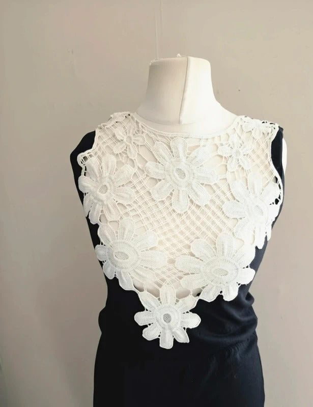 Primark Women's Black & Cream Crochet Yoke Bodycon Maxi Dress Size 10