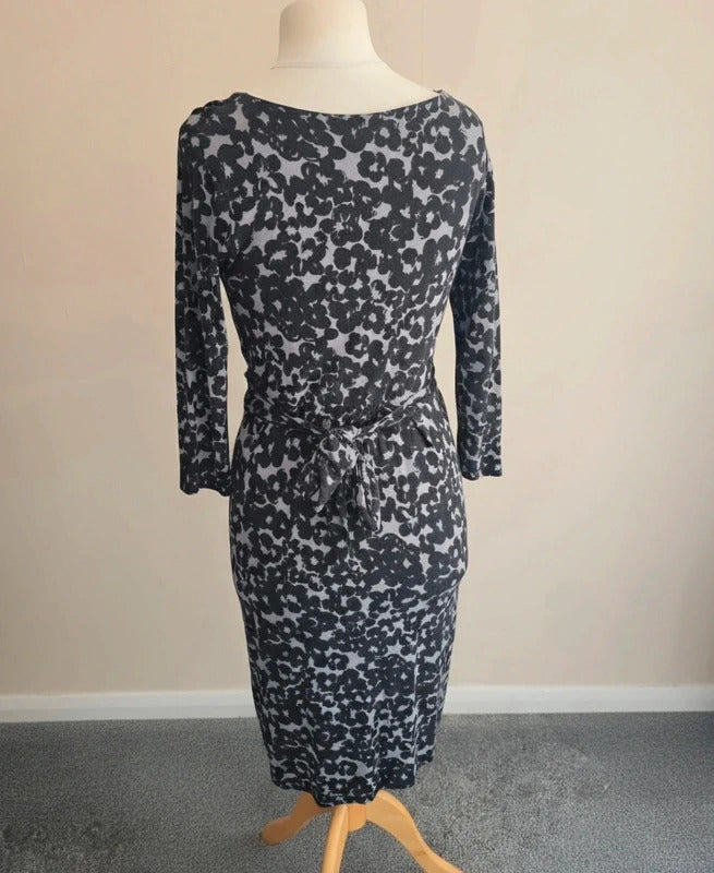 Monsoon Women's Black & Grey Floral Wrap-Front Midi Dress Size 12