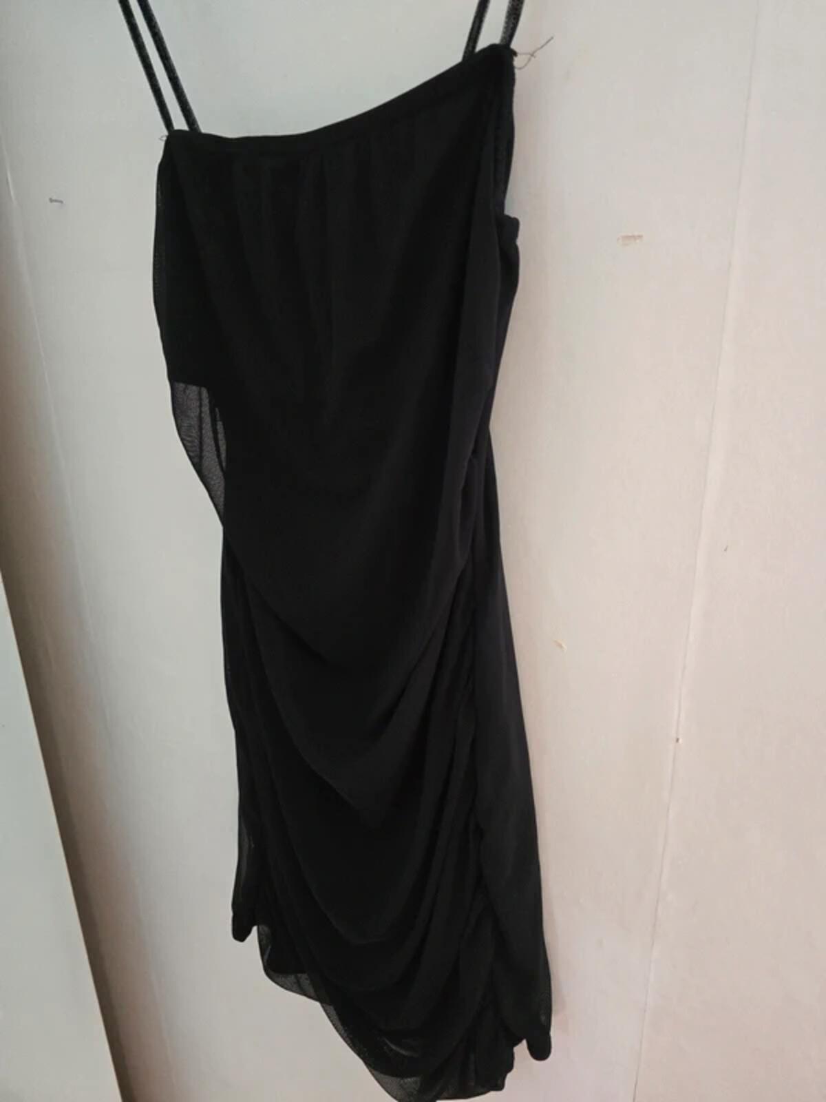 Femme Luxe Black Ruched Sheer Panel Bodycon Mini Dress Size 12