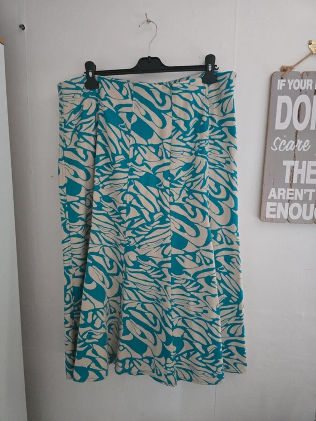 Edinburgh Woollen Mill Turquoise & Cream Floral Flared Midi Dress Size 18