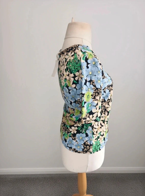 H&M Multicoloured Floral Print Top Half Sleeve M Size 12-14 NWT
