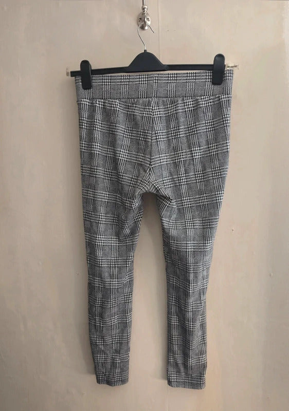 George Grey Checked High-Waisted Stretchy Skinny Trousers / Leggings Size 14