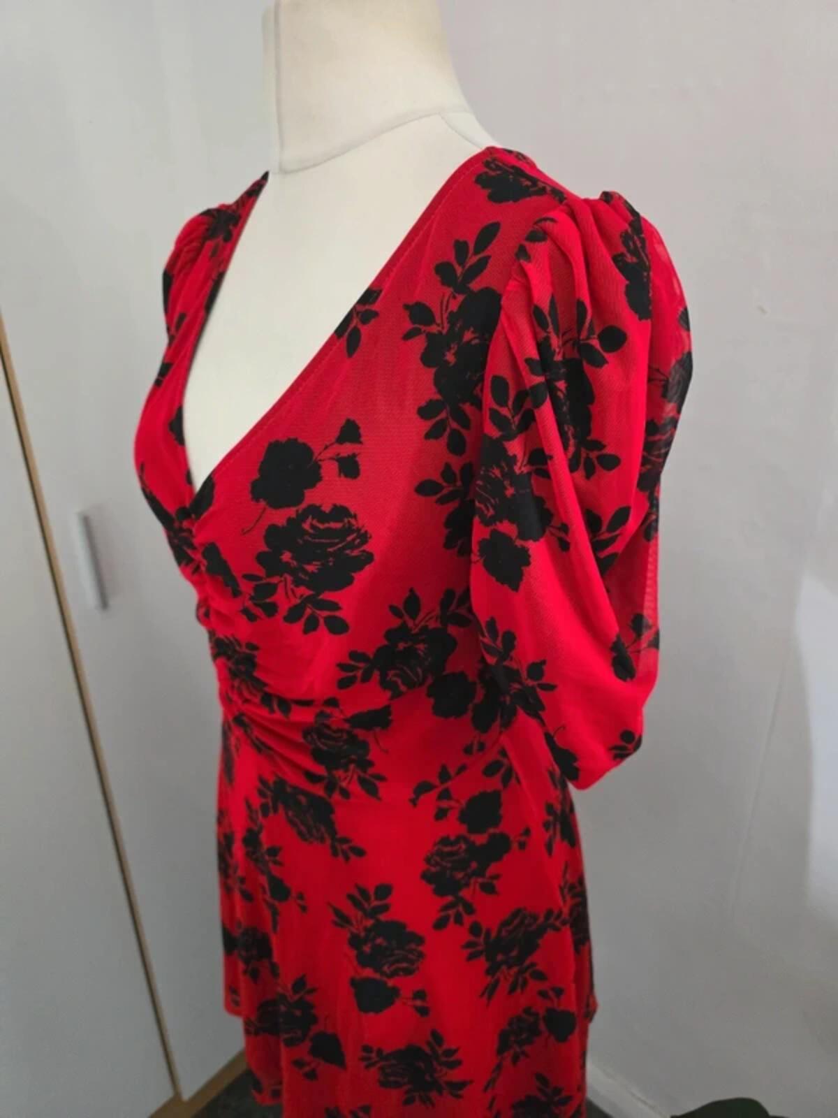 Collusion Red & Black Floral Ruched Mini Dress Size 12