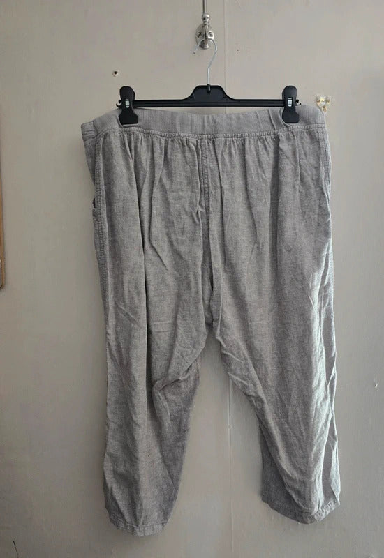 BM Casual Light Grey High Waisted Linen Blend Cropped Trousers Size 18