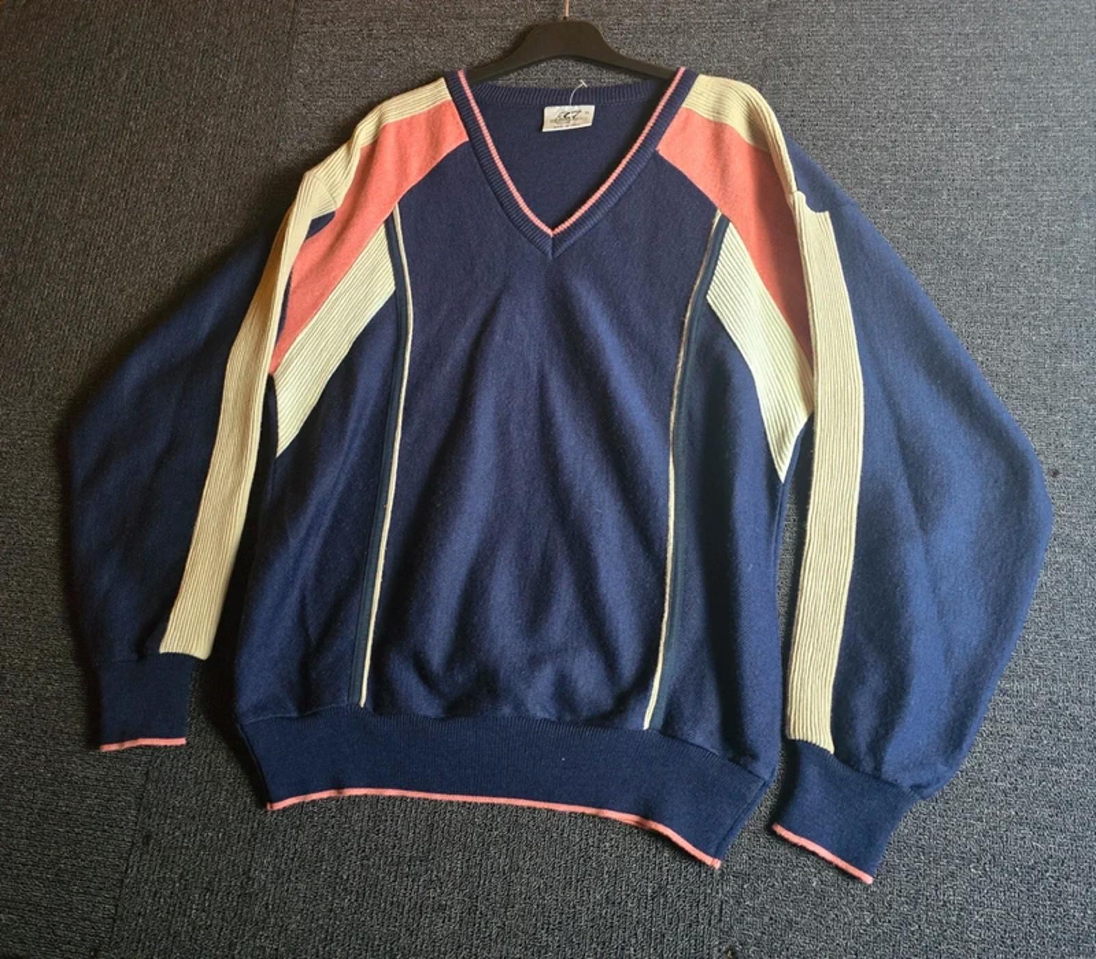 Vintage Gabicci Knit Jumper XL Retro V Neck Wool Blend Made in Italy