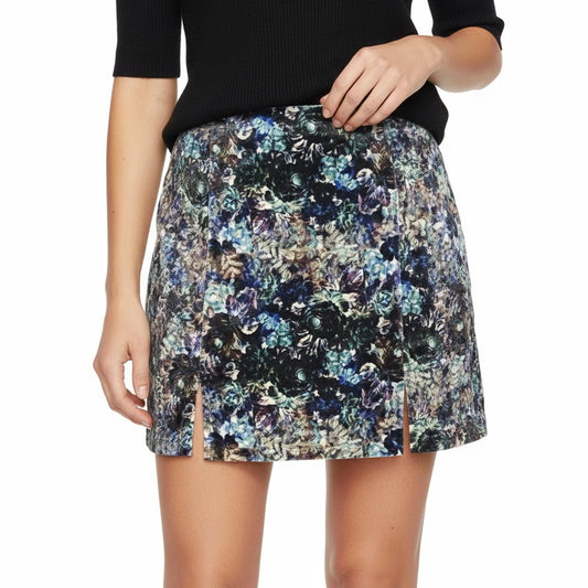 Blue Floral Velvet Mini Skirt L Size 16 Evening Urban Outfitters