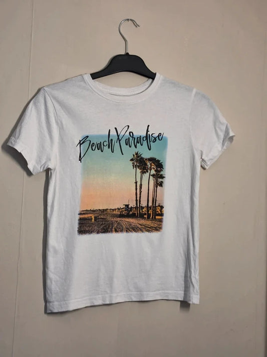 Primark Boys White Beach Paradise Graphic T-Shirt Age 8-9 Years