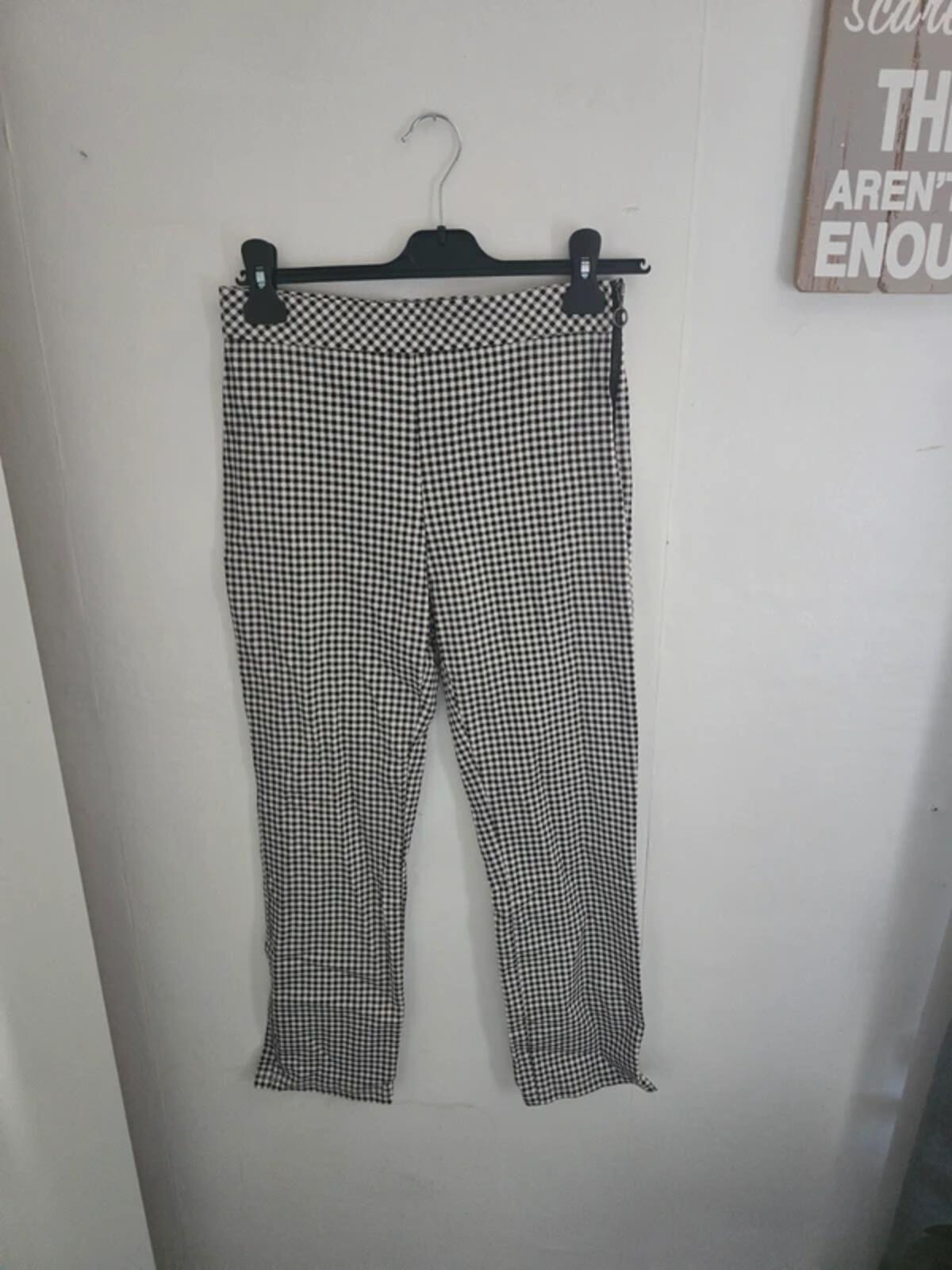 Primark Black and White Gingham High Waist Slim Trousers Size 10