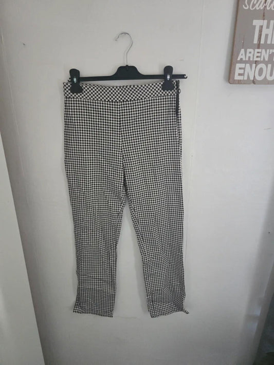 Primark Black and White Gingham High Waist Slim Trousers Size 10