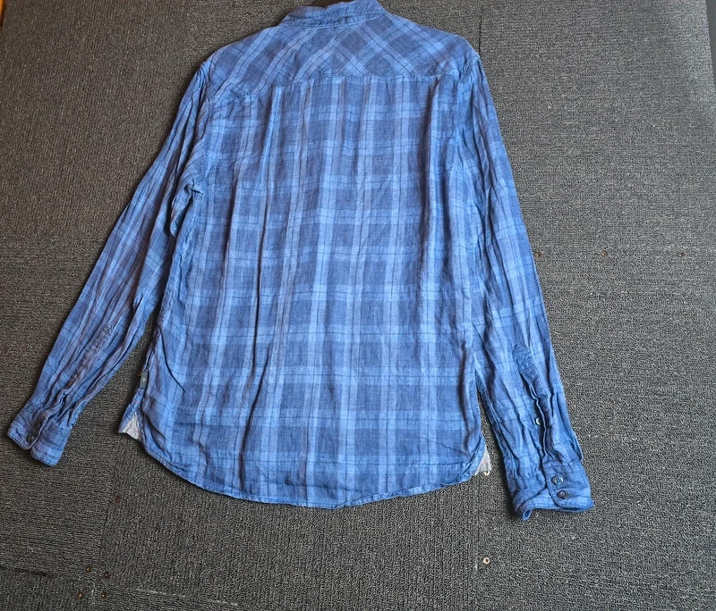White Stuff Blue Check Linen Shirt Mens Small Slim Fit Button Up