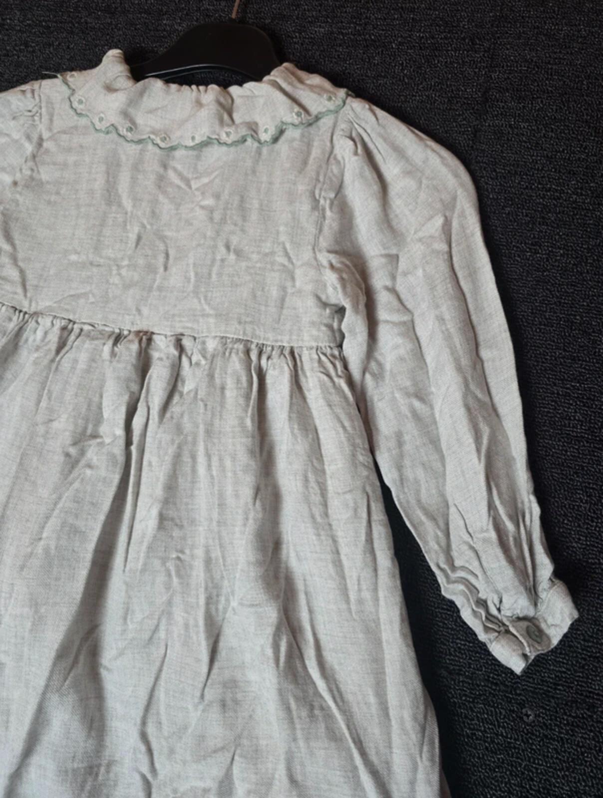 Primark light sage green frilly collared long sleeved dress girls 6-7years