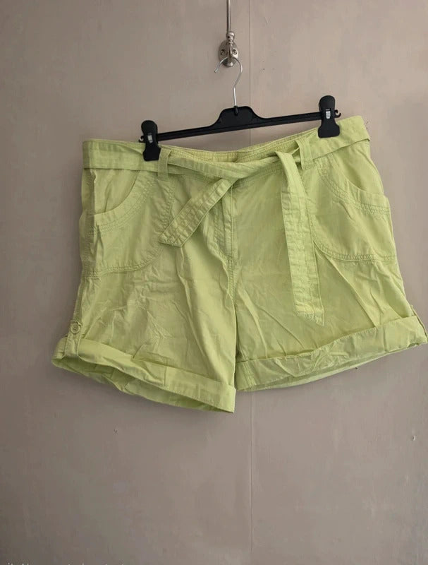 Marks & Spencer Bright Green Belted Cotton Shorts Pockets Size 20