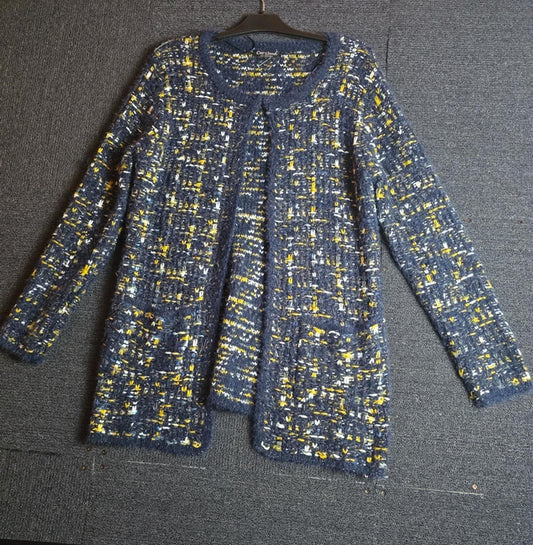 Cerulean Chunky Knit Cardigan Navy & Mustard Size 12/14 Oversized Causal