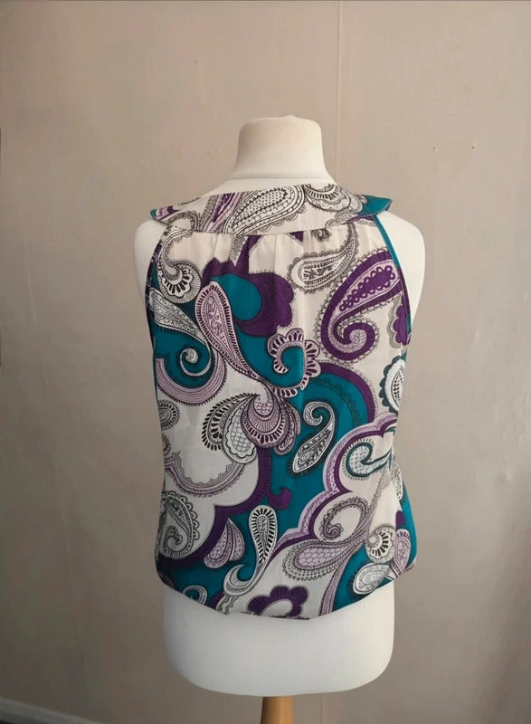 Wallis NWT Sleeveless Blouse Top Med Size 10-12 Green Purple White  Embellished
