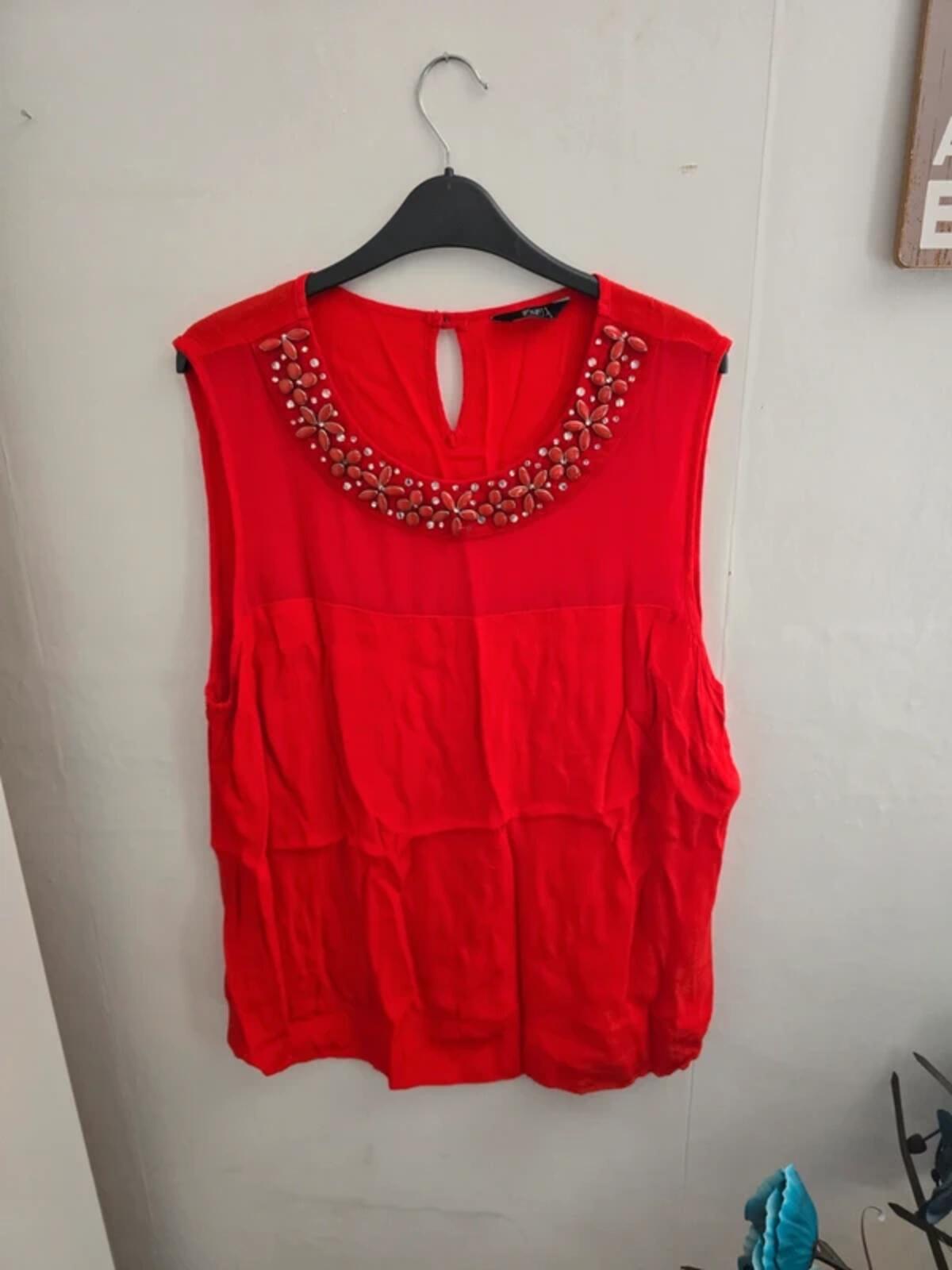 F&F Red Embellished Sheer Panel Vest Top Size 20