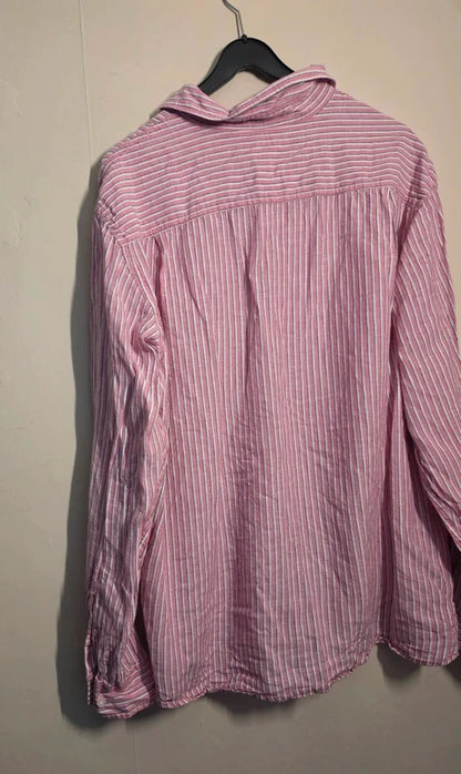 Men's M&S Blue Harbour Pink White Striped Linen Cotton Shirt Size XL
