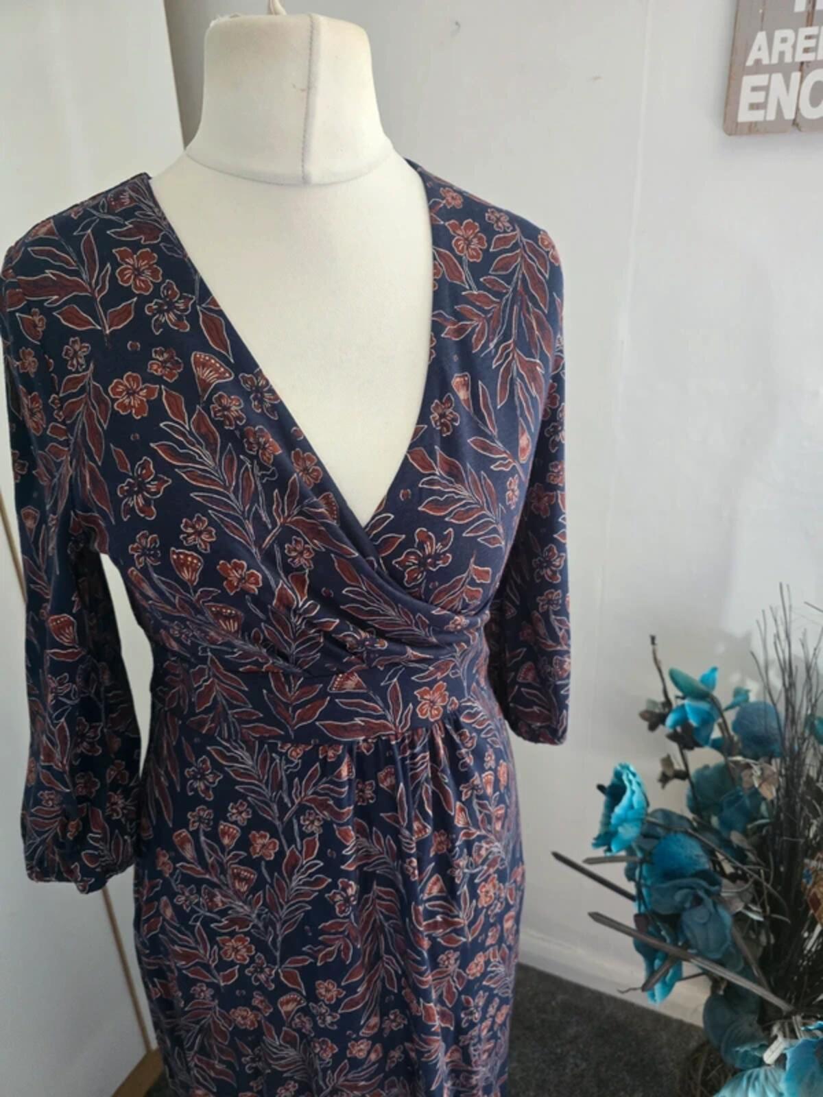 NWT Seasalt Cornwall Navy & Brown Floral Midi Dress Size 10