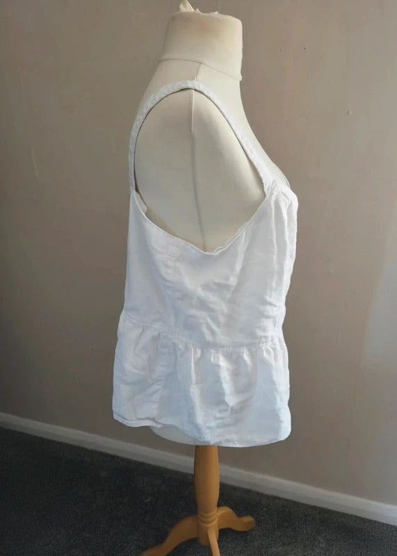 Matalan White Linen Blend Button-Front Sleeveless Peplum Top Size 18