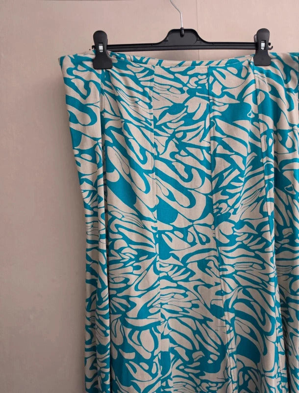 Edinburgh Woollen Mill Turquoise & Cream Floral Flared Midi Dress Size 18