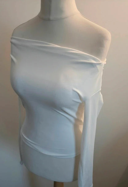 SHEIN White Off The Shoulder Long Sleeve Bodycon Top M Size 10-12