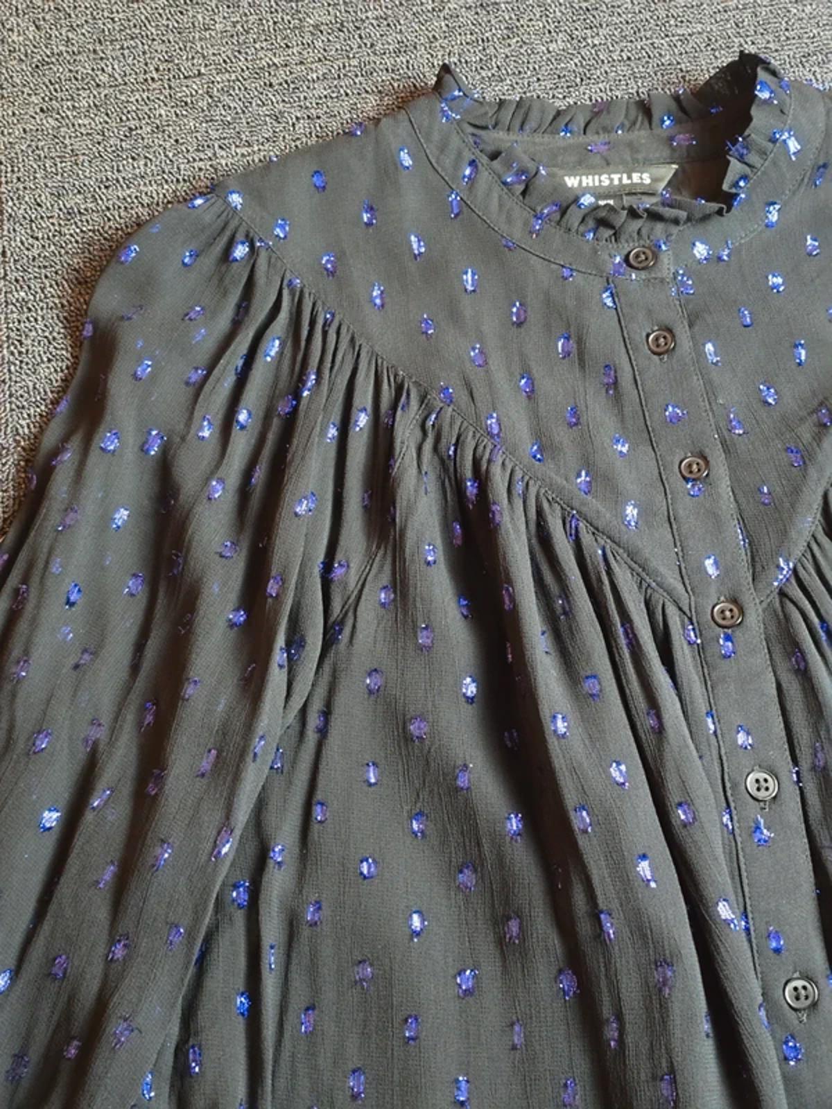 Whistles Sheer Glitter Polka Dot Blouse Black Size 8 Evening Smart