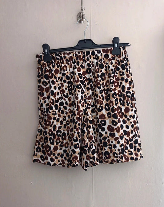 Marks & Spencer Beige & Brown Patterned High-Waisted Shorts Size 8 Regular