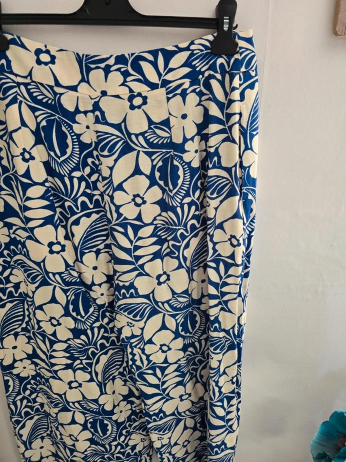 Tu Blue & White Floral 2-Piece Co-Ord Outfit Size 14 Reg