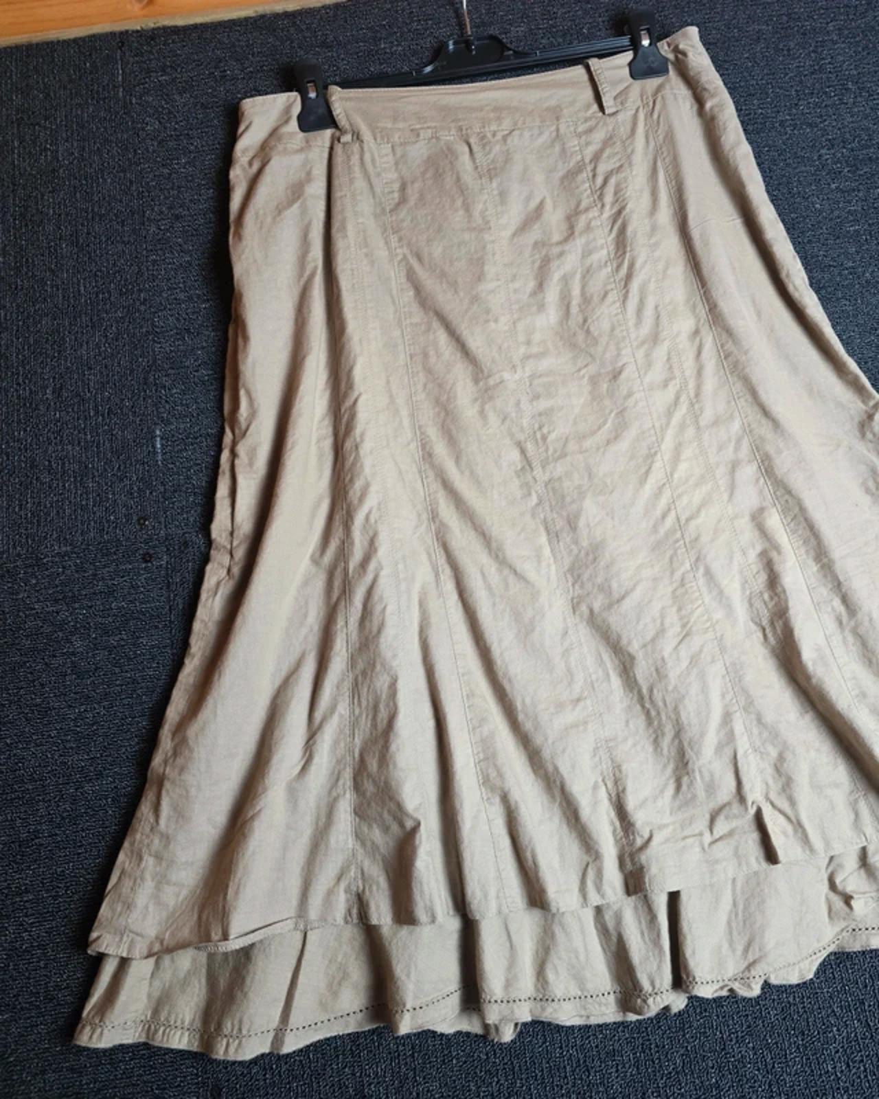 Steilmann Beige Cotton Flared Midi Skirt Layered Zip Back