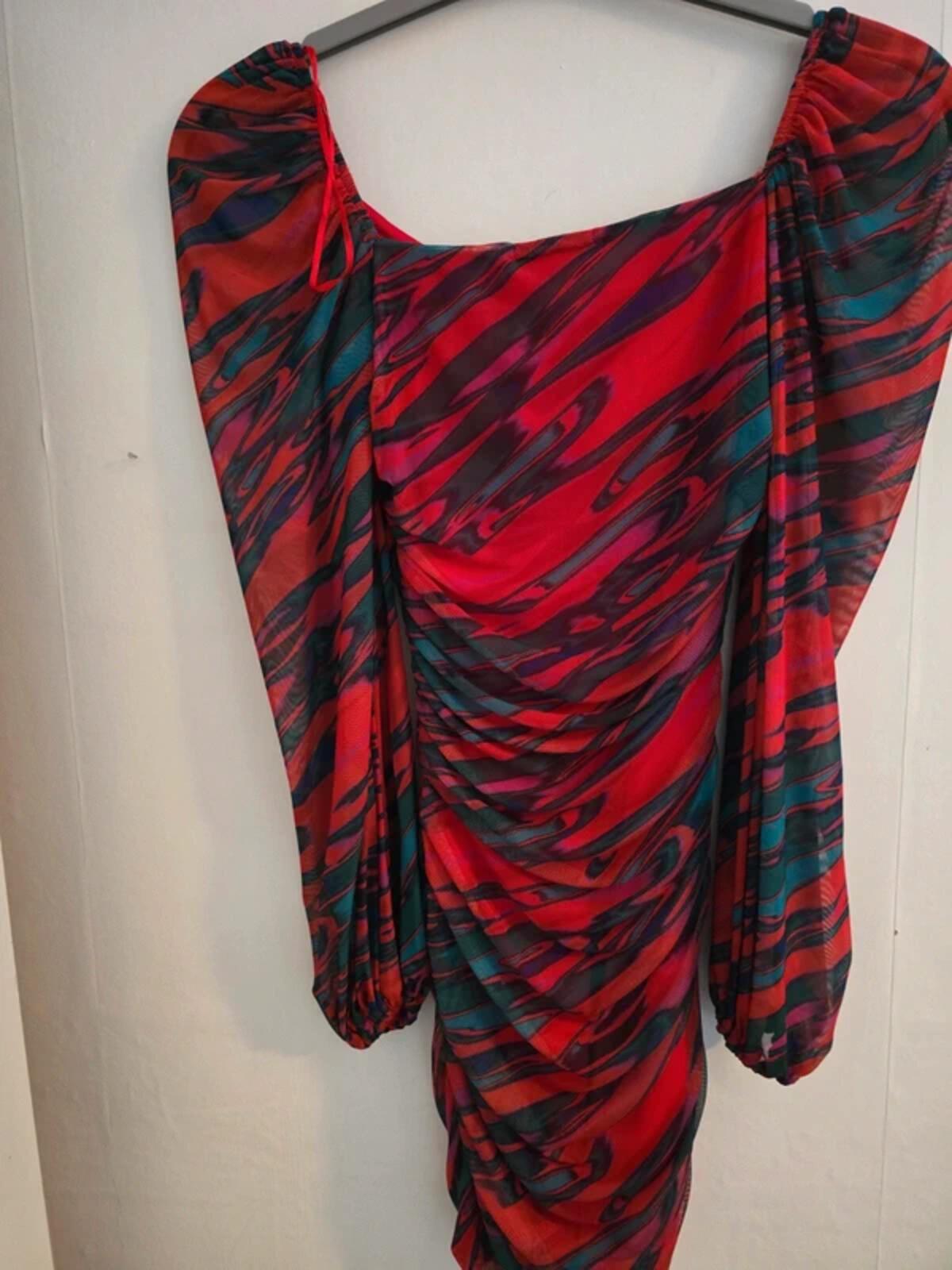 Quiz Multicoloured Red Patterned Ruched Mini Dress Size 6