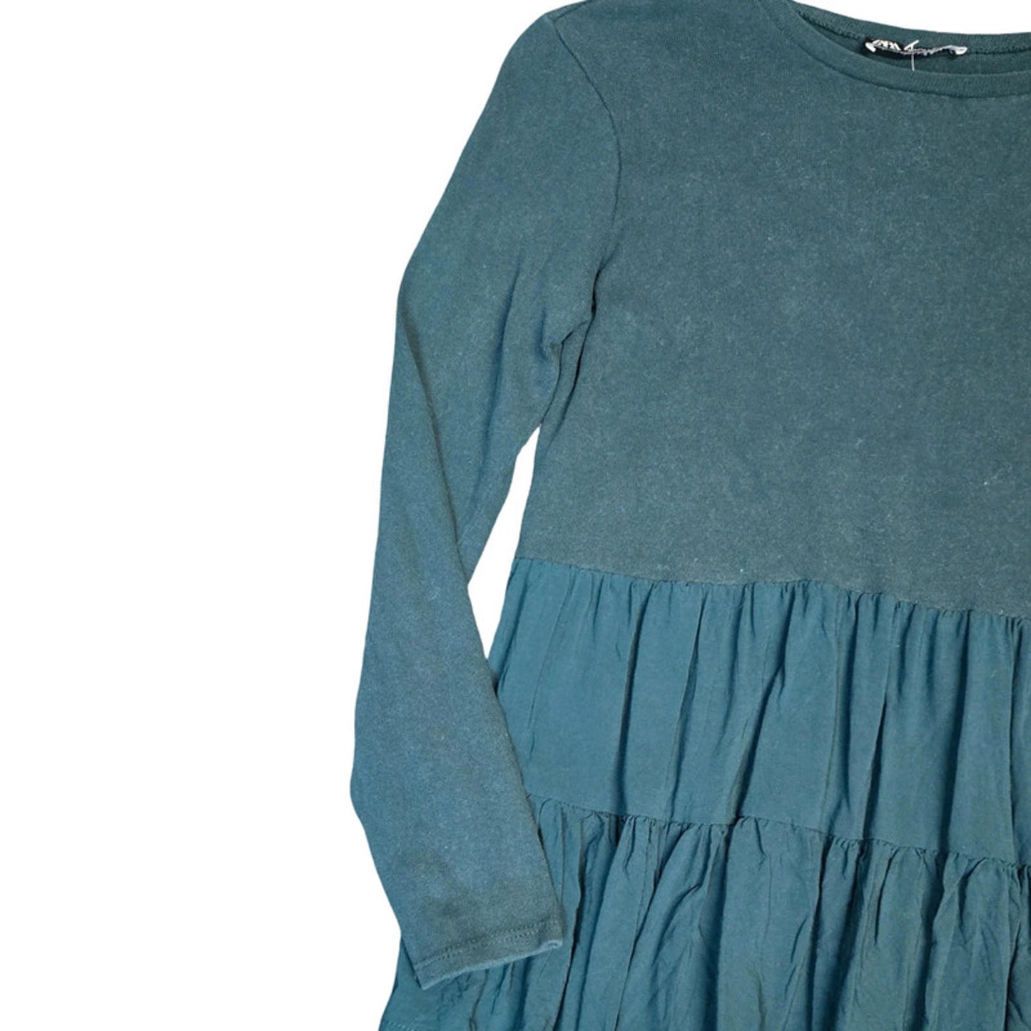 Zara Green Frill Hem Jumper S size 8/10 Layered Look Causal