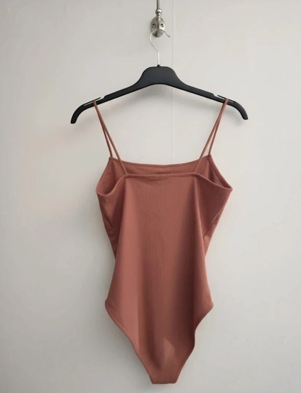Primark Dusky Pink Ribbed Strappy Bodysuit S Size 10-12 Cami Bodycon Top