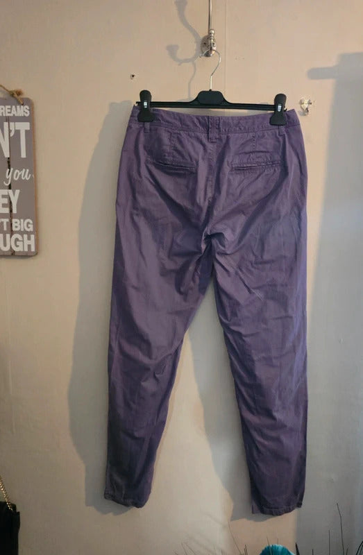 M&S Purple High Waisted Slim Leg 100% Cotton Cargo Trousers Size 8