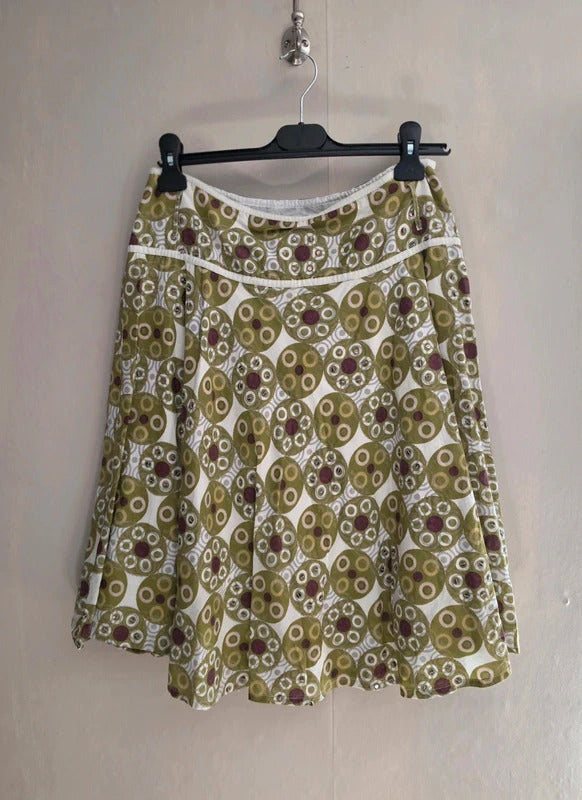 Vintage Y2K Matalan Green Sequin Patterned Flared Knee Length Skirt Size 10