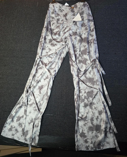 EGO cargo grey tye dye trousers adjustable leg high waist size 6 NWT