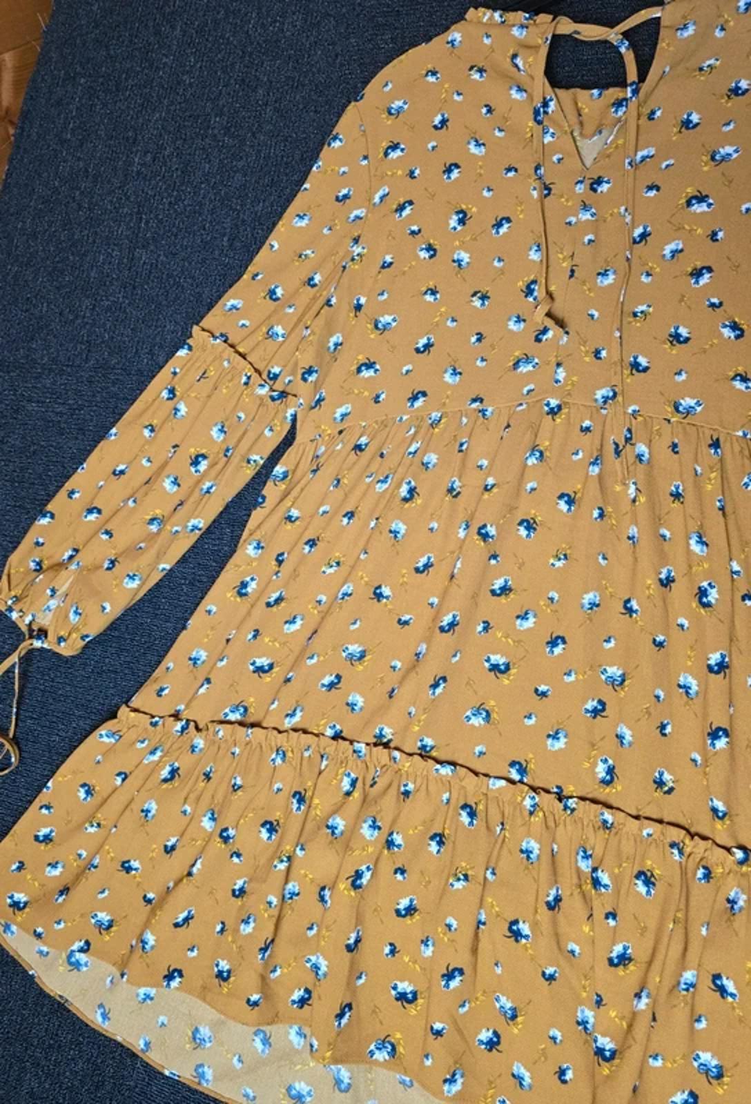 George Mustard Floral Midi Dress Size 12 Long Sleeve Floaty Style