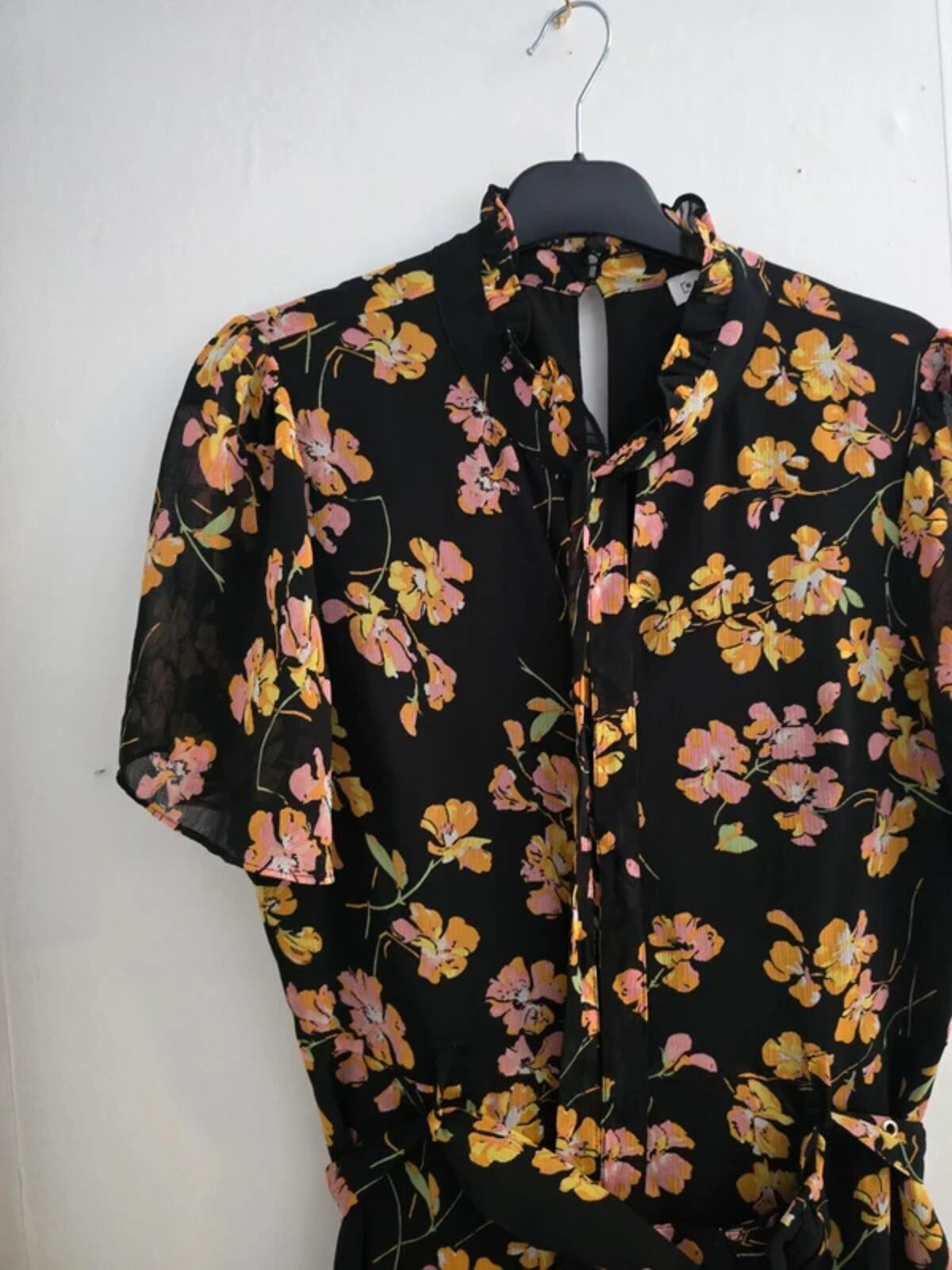 Warehouse Black Floral High-Neck Wide-Leg Jumpsuit Size 12