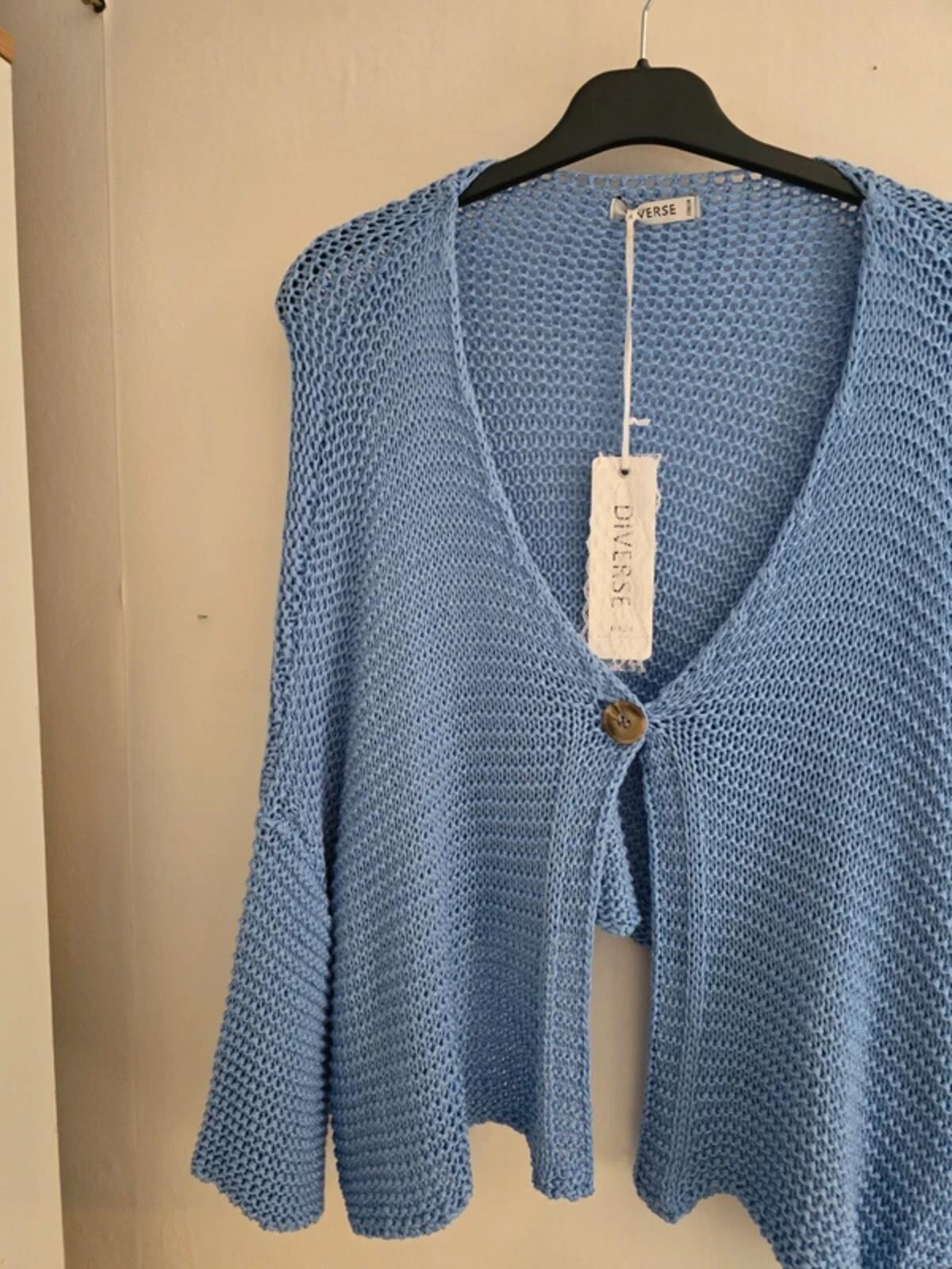 Diverse Made in Italy Light Blue Crochet Batwing Cardigan One Size